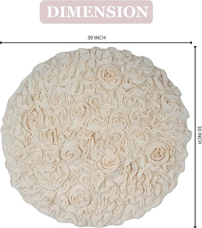 Home Weavers Bell Flower Collection 100% Cotton Tufted Bath Rugs, Extra Soft and Absorbent Bath Rugs, Non-Slip Bath Mats, Machine Washable, Bath Mats for Bathroom Floor and Tub, 30" Round, Ivory