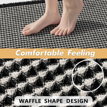 MIULEE Set of 2 Waffle Bathroom Rugs Boho Bath Mat Black&Cream 17x24 Inch | Non Slip, Super Absorbent, Washable, Ultra Soft, Rubber Backed, Small Bath Rugs for Bathroom Floor Tub Shower