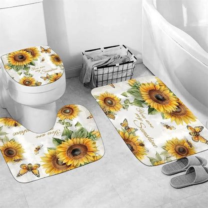 AZHM You are My Sunshine Shower Curtain Set Sunflower Inspirational Phrases Bathroom Decor Set with Rugs and Accessories
