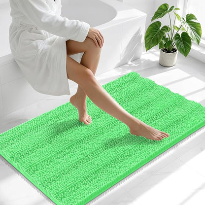 Smiry Thick Chenille Bathroom Runner Rugs 44x24, Soft Bath Mat, Mint Green | Quick‑Dry & Machine Washable, Non‑Slip Bath Carpet, Striped Bath Rugs for Tub & Shower, Modern Home Decor Accessories
