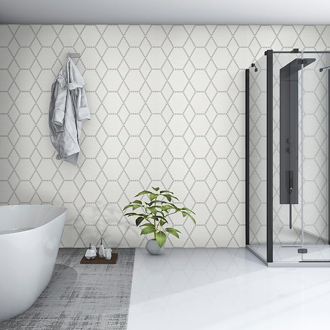 MSI White and Gray 12 in. x 12 in. Hive Pattern Matte Porcelain Mosaic Tile for Kitchen Backsplash, Bathroom Wall, Shower, and Floor