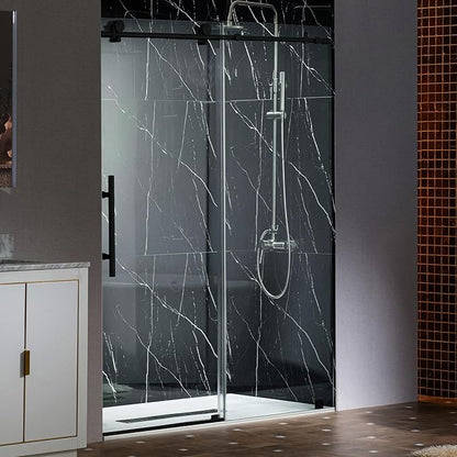 Woodbridge Frameless Single Sliding Shower Doors in Matte Black Finish, 45.5-48" Width x 76" Height with 3/8"(10mm) Clear Tempered Glass, Soft Close System and Explosion-Proof Film, BSDC4876-MB