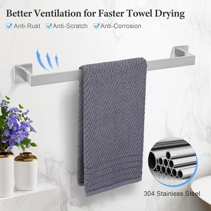 TURS Bathroom Hardware Set Brushed Nickel 4-Piece Towel Bar Set Include 24 Inch Towel Bar Towel Ring Towel Hook Toilet Paper Holder with Shelf Wall Mounted.