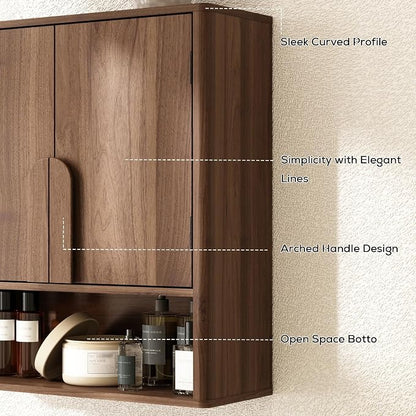 RUSTOWN Wall Mounted Bathroom Cabinets with Rounded Edges & Curved Handles | Adjustable Shelf, 3-Tier Over The Toilet Storage Cabinets, Modern Medicine Cabinet for Laundry Kitchen Living Room