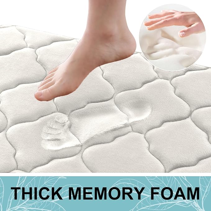 OLANLY Memory Foam Bath Mat Rug 36x24, Ultra Soft and Absorbent Bathroom Rugs, Non-Slip, Comfortable, Machine Washable Bath Carpet for Bathroom Floor, Tub, Shower and Home Decor Accessories, Cream