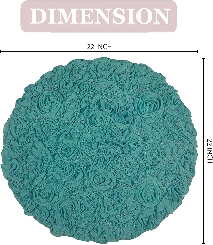 Home Weavers Bell Flower Collection 100% Cotton Tufted Bath Rugs, Extra Soft and Absorbent Bath Rugs, Non-Slip Bath Mats, Machine Washable, Bath Mats for Bathroom Floor and Tub, 22" Round, Turquoise