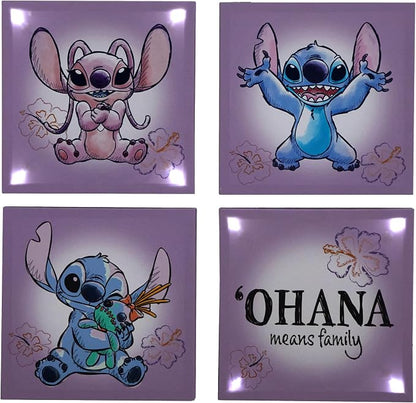 Disney Stitch 4-Pack Canvas LED Wall Art Set,Children’s Hanging Wall Décor for Bedroom & Playroom, Each Piece 11" x 11"