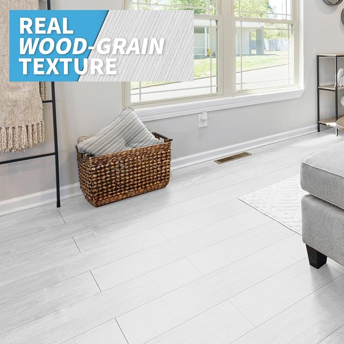 Art3d Wood Texture Peel and Stick Vinyl Floor Planks, 36-Pack, White | Cover 54 sq.ft, Waterproof, Self-Adhesive, Scratch Resistant, Premium Vinyl, Ideal for Bedroom, Living Room, Kitchen, RV