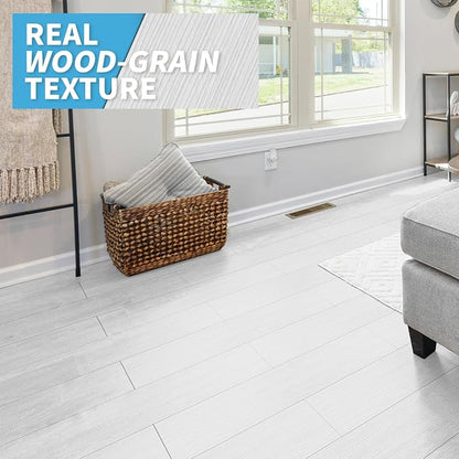 Art3d Wood Texture Peel and Stick Vinyl Floor Planks, 36-Pack, White | Cover 54 sq.ft, Waterproof, Self-Adhesive, Scratch Resistant, Premium Vinyl, Ideal for Bedroom, Living Room, Kitchen, RV