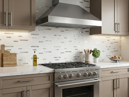 Yipscazo 10 Sheets Peel and Stick Stone Metal Tile Backsplash, Stick on Tiles for Backsplash Kitchen, Bathroom, Laundry Room, Camper, Fireplace (12'' X 12'', White Stone with Metal)