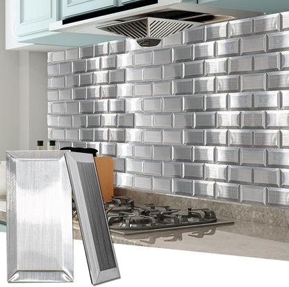 Art3d Peel and Stick Backsplash, Stainless 3D Texture, 3 × 6 in, 100-Pack | Stainless Steel, Self Adhesive, Stainproof, Brushed Finish, Heat-Resistant, Ideal for Kitchen, Stove Zones