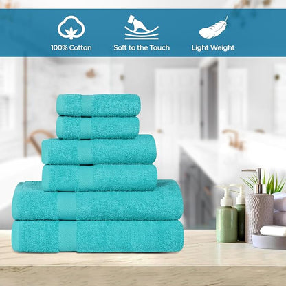 Superior 18-Piece Cotton Assorted Towel Set, Includes 8 Face Towel, 6 Hand, and 4 Bath Towels, Home, Bathroom, Guest Bath Essentials, Quick Dry, Absorbent, Franklin Collection - Turquoise