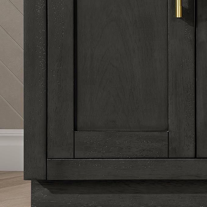 OVE Decors Bailey 72 in. Double Sink Freestanding Matte Black Wood Bathroom Vanity with White Quartz Top, Matching Backsplash and Power Bar