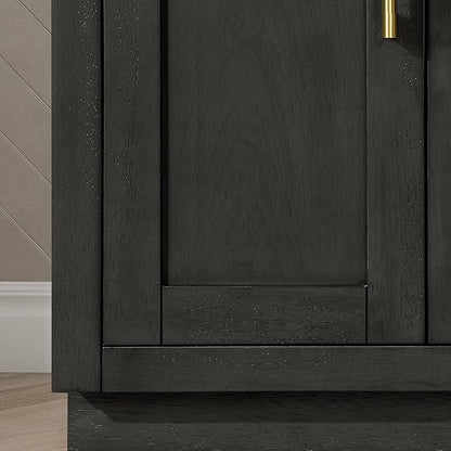 OVE Decors Bailey 72 in. Double Sink Freestanding Matte Black Wood Bathroom Vanity with White Quartz Top, Matching Backsplash and Power Bar