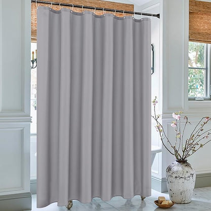 Biscaynebay Fabric Narrow Shower Stall Liners 54" Width by 72" Length, Silver Grey Water Resistant Bathroom Curtains, Rust Resistant Grommets (9 Holes) Weighted Bottom Machine Washable