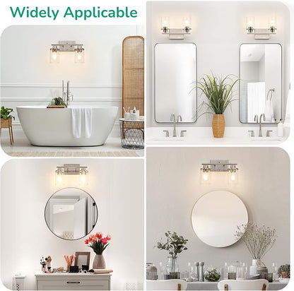 EDISHINE 2-Light Brushed Nickel Bathroom Vanity Light, Modern Wall Sconces | E26 Base, Modern & Elegant Design for Bathroom, Powder Room, Bedroom, Kitchen
