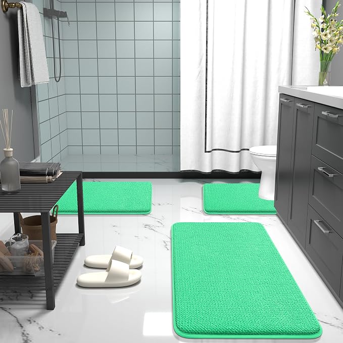OLANLY Memory Foam Small Bathroom Rug 24x16, Absorbent Bath Mat, Mint Green | Soft Quick Dry Bath Rugs, Non-Slip Carpet, Machine Washable Mat for Bathroom Floor, Tub and Shower, Home Decor Accessories