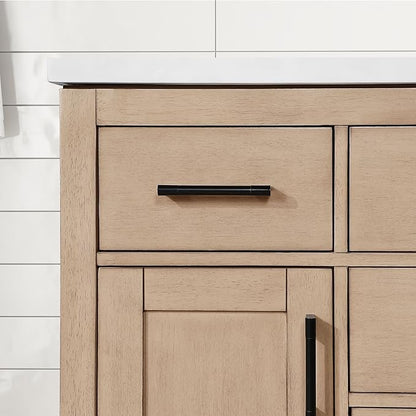 OVE Decors Bailey 42 in. Single Sink Freestanding Sahara Birch Bathroom Vanity with White Quartz Top, Matching Backsplash and Power Bar