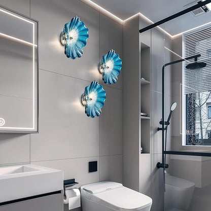 Blue Glass Wall Light Dia 12" Wall Lamp with Murano Glass Shade Vintage Vanity Lighting Fixture with Metal Base Flush Mount Wall Sconce 2-Light for Bathroom, Bedroom, Bedside, Entryway