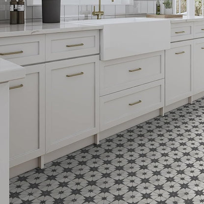 INNO STCIEKRS 16-Sheet Peel and Stick Floor and Wall Tile for Bathroom Kitchen, 9" x 9" Patterned Star SPC Self-Adhesive Vinyl Flooring Encaustic Groutable Backsplash Tile, Covers 9.12 Sq. Ft.