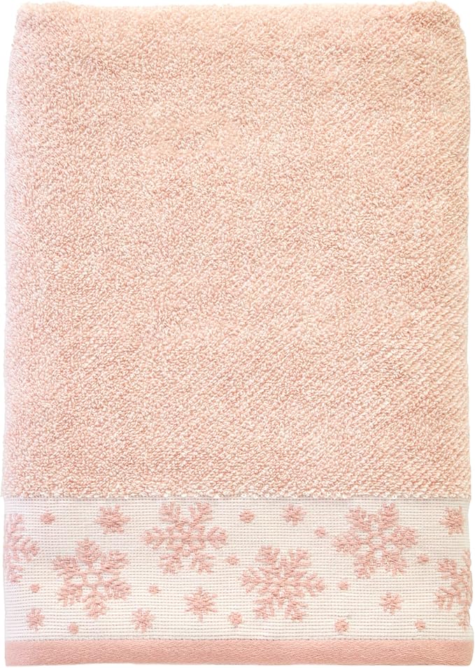 SKL Home Christmas/Winter Heather Snowflake Bath Towel, Blush Pink | 100% Cotton. 500 GSM. Plush & absorbent jacquard. Great for holiday gifting.