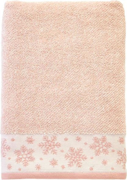 SKL Home Christmas/Winter Heather Snowflake Bath Towel, Blush Pink | 100% Cotton. 500 GSM. Plush & absorbent jacquard. Great for holiday gifting.