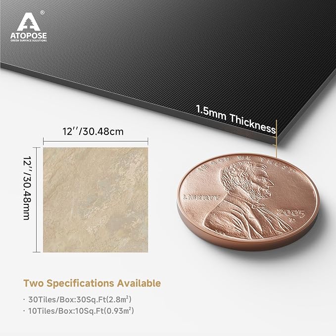 ATOPOSE Waterproof Peel and Stick Floor Tile,Marble Effect,Easy DIY Install | 12 x 12 inch 30-Pack,Cover 30 Sq.Ft,Durable, Stylish & Fast Floor Renovation for Kitchen, Dining Room, Bedrooms,Beige Stone