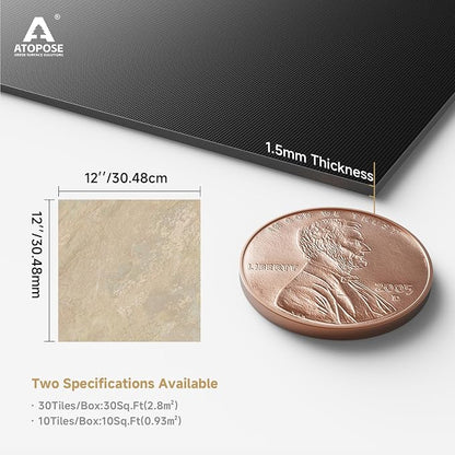 ATOPOSE Peel and Stick Vinyl Floor Tiles 10-Pack 12 x 12 inch, Self Adhesive Waterproof Flooring for Kitchen, Dining Room, Bedrooms, Cover 10 Sq.Ft, Beige Stone