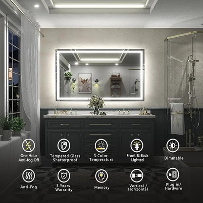 LED Bathroom Mirror for Wall 84x40 Inch | Large Lighted Vanity Mirror with Lights, Dimmable, Front Lights + Backlit, Anti-Fog, Shatter-Proof, Memory, ETL Listed