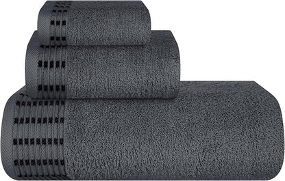 Ultra Soft 3 Pack Cotton Towel Set, Contains a Bath Towels 28x55 inch, a Hand Towels 16x24 inch & a Wash Cloths 12x12 inch, Ideal Everyday use, Compact & Lightweight - Charcoal Grey
