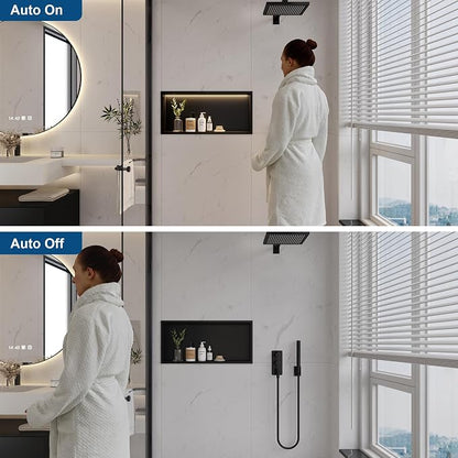Smart Body Sensor Shower Niche, Black 24"x12" | Recessed Wall Niche with White 3000K LED Light , Waterproof &Rustproof, 304 Stainless Steel Bathroom Cabinet