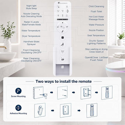 DC02 iCleaningo Electric Bidet Toilet Seat, Auto Open & Close Lid, Heated Seat, Adjustable Wash & Dry, 360° Handheld Sprayer, 42-Color Dual-Ring Ambient Light, Elongated, Remote