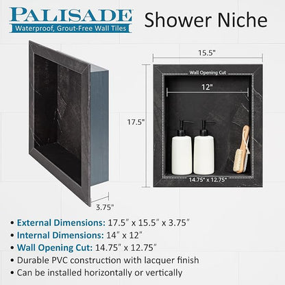 Palisade 17.5 in x 15.5 in Vinyl Shower Niche Cracked Slate/Urban Quarry | Waterproof Shower Insert