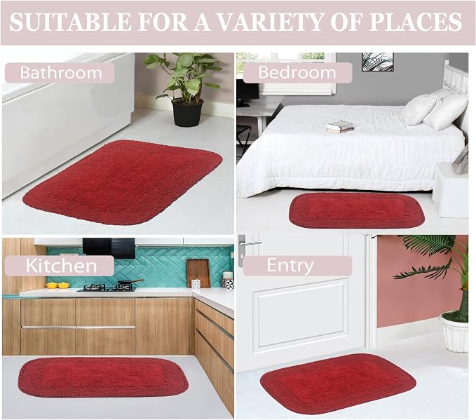Home Weavers Radiant Collection 100% Cotton Bathroom Rugs Set, Washable Rug, Soft Cotton Extra Soft and Absorbent Bath Rug, Kitchen Mat, Bath Mat Set, Bath Floor Mat Non Slip, 21"x34" Rectangle, Red