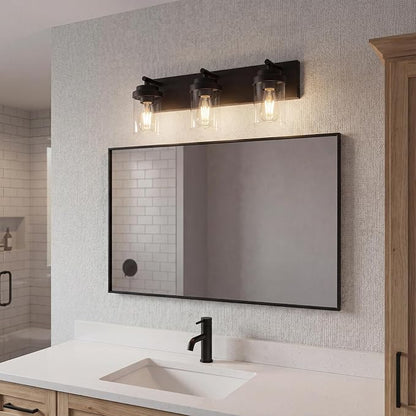 3-Light Bathroom Light Fixtures, Matte Black Vanity Lights | Modern Bathroom Lighting Fixtures Over Mirror, Vanity Lights for Bathroom, Mirror, Restroom, Bedroom, E26
