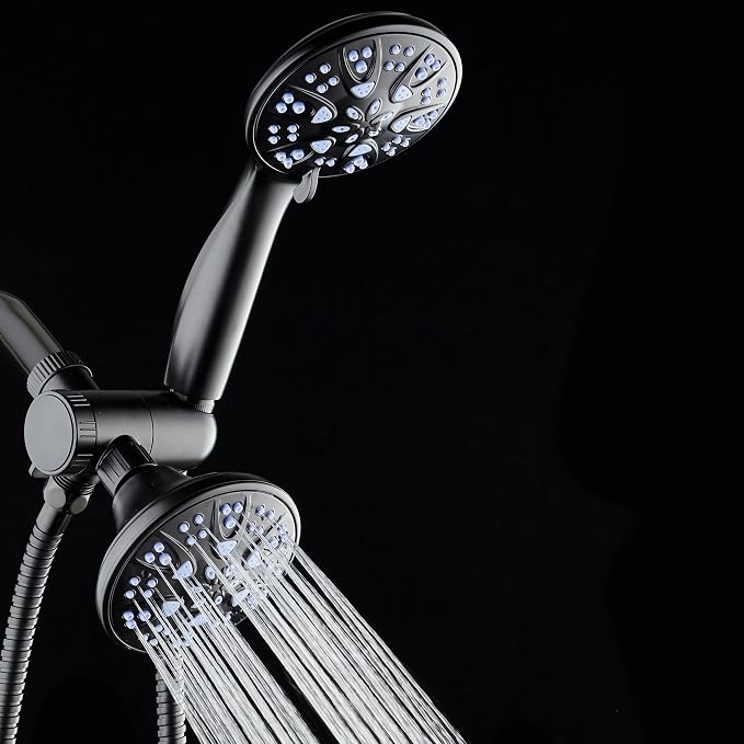 AquaDance Antimicrobial/Anti-Clog High-Pressure 30-setting Dual Head Combination Shower with Nozzle Protection from Growth of Mold, Mildew & Bacteria for a Healthier Shower – Sunset Blue