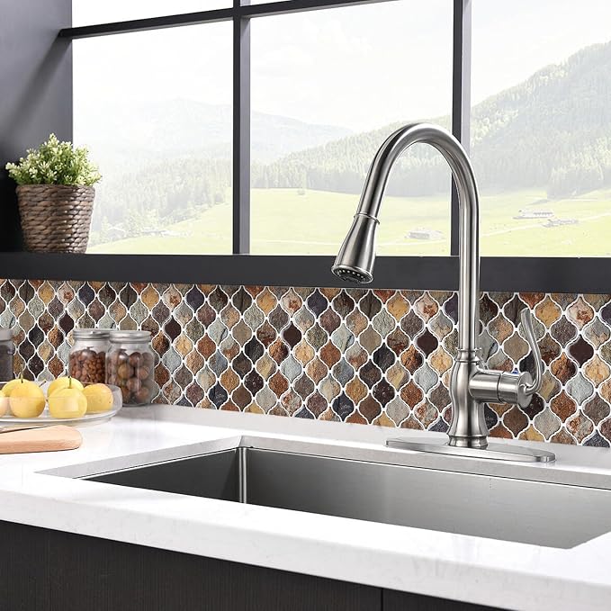 STICKGOO Arabesque Peel and Stick Backsplash, 12”X12” Backsplash Tile for Kitchen Peel and Stick, Self Adhesive Wall Tile Stick on Tiles (Thicker Design, Multicolor Sandstone)