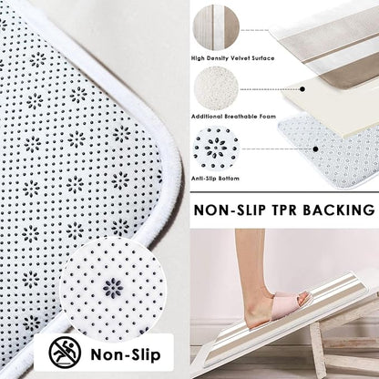 Bathroom Sets with Shower Curtain and Rugs, 4 Pcs, Abstract Striped | Modern Beige Simple Bathroom Decor Set with Toilet Lid Cover, Non-Slip Bath Mats and Accessories 12 Hooks