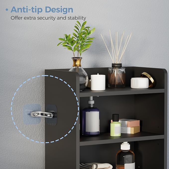 BEWISHOME Bathroom Storage Cabinet,Small Floor Cabinet,Toilet Paper Cabinet | with 2 Doors and Shelves, Bathroom Organizers and Storage for Small Spaces, Black 7.9" D x 14.6" W x 31" H YYG08B