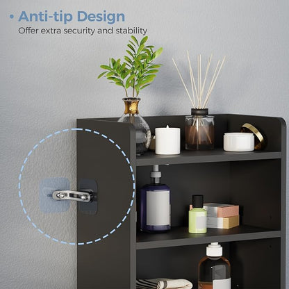 BEWISHOME Bathroom Storage Cabinet,Small Floor Cabinet,Toilet Paper Cabinet | with 2 Doors and Shelves, Bathroom Organizers and Storage for Small Spaces, Black 7.9" D x 14.6" W x 31" H YYG08B