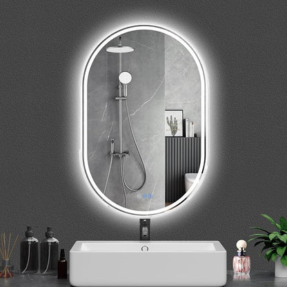 Oval LED Bathroom Mirror, 24"x 40" Frameless Lighted Mirror | LED Mirror with Front Light & Backlit, Anti-Fog, Dimmable Wall Mounted Lighted Mirror, Pill-Shaped Smart Bathroom Mirror
