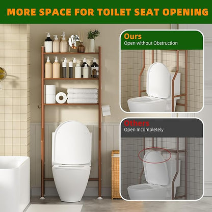 3-Tier Over Toilet Storage with Anti-Tilt Safety System - 150lb Total Capacity Metal Bathroom Shelves Including Paper Holder & 4 Hooks, Space Saving Above Commode Organizer (64" H, Bronze)