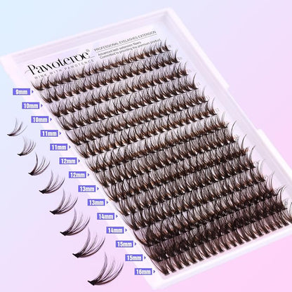 Lash Extension Kit DIY 280pcs Brown Lash Clusters Eyelash Extension Kit 40D 9-16mm Individual Lashes Kit with Lash Bond and Seal Lash Tweezers for Self Use (Brown 40D, 9-16mm, Kit)
