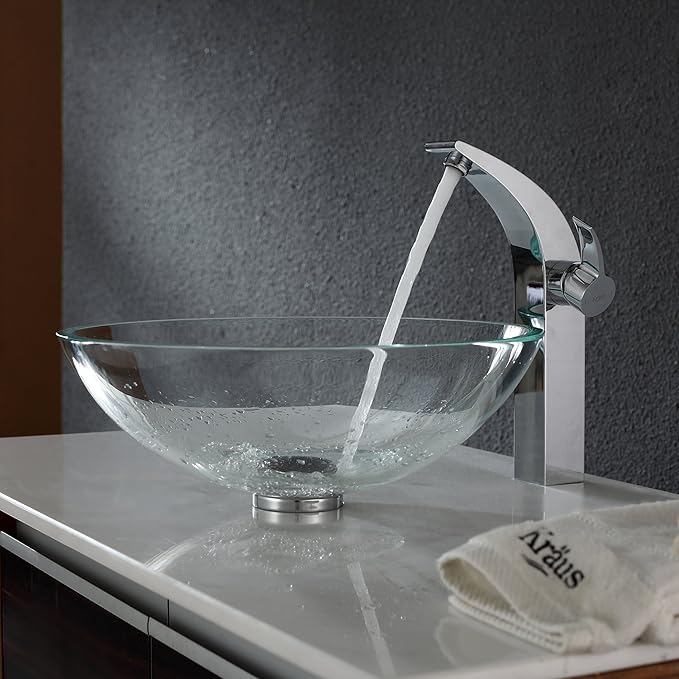 Kraus GV-100-CH Crystal Clear Glass Vessel Sink with PU-MR, Chrome