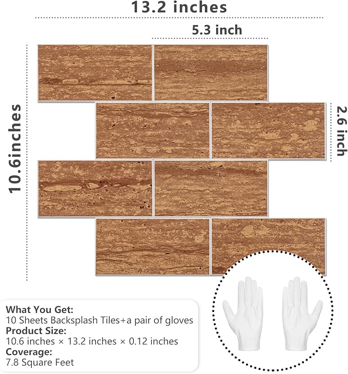 STICKGOO 10-Sheet Backsplash Peel and Stick Subway Tile(Thicker Design, Faux Red Travertine)