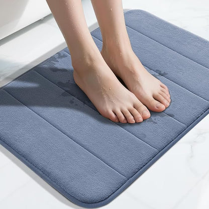 Yimobra Memory Foam Bath Mat, Super Soft Absorbent Bathroom Rug Non Slip 31.5x20 Inch, Quick Dry, Machine Washable Floor Carpet for Tub Shower, Home Decor Accessories, Denim Blue