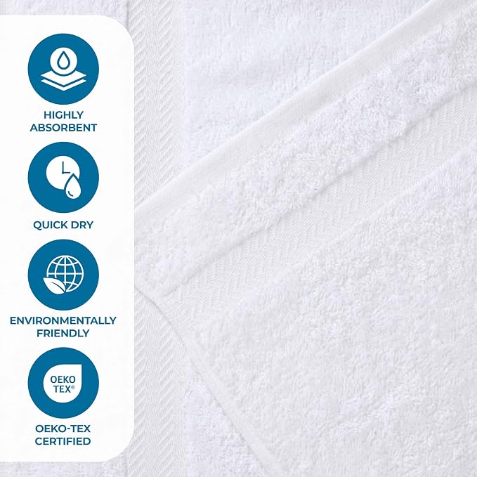 Superior 24-Piece Cotton Face Towel/Washcloth Set, Small Towels for Facial, Spa, Resort, Quick Wash, Gym, Resort, Bathroom Essentials, Master/Guest Bath Decor, Soft, Franklin Collection, White