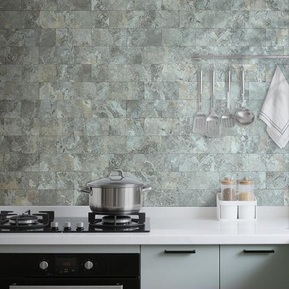 AULIGET 100-Piece Faux Stone Peel and Stick Backsplash Wall Tiles, 3" x 6" Grey & Brown Slate PVC Stick on Tile for Backsplash Kitchen, Bathroom, Laundry Room, Camper, Fireplace