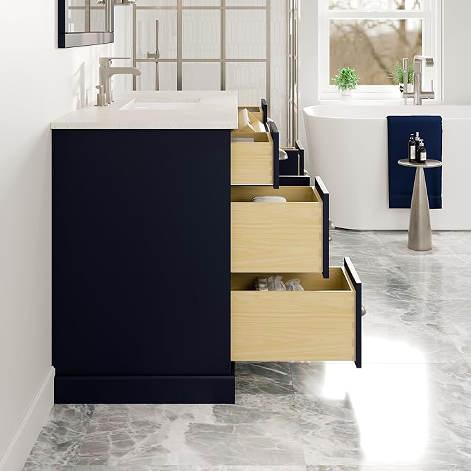 Eviva Epic 48 in. Blue Bathroom Vanity with White Carrara Quartz Countertop