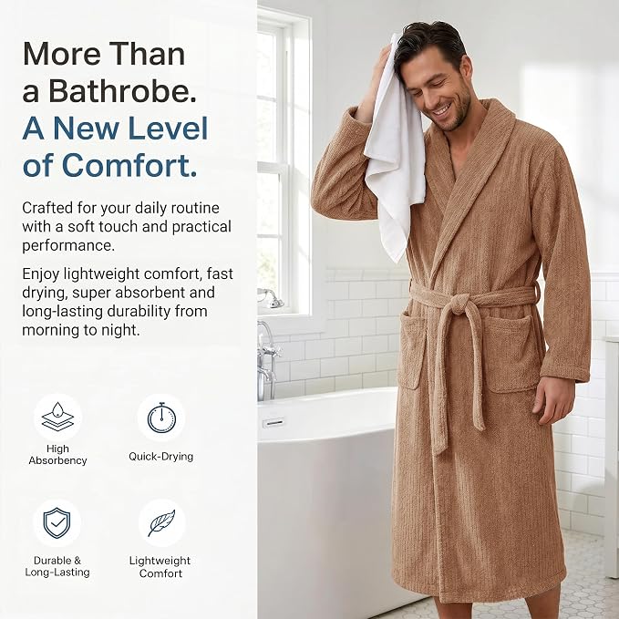 PJGGZ Men's Shawl Collar Bathrobe, Soft Long Towel Robe for Men - Super Absorbent Quick Dry yet Warm